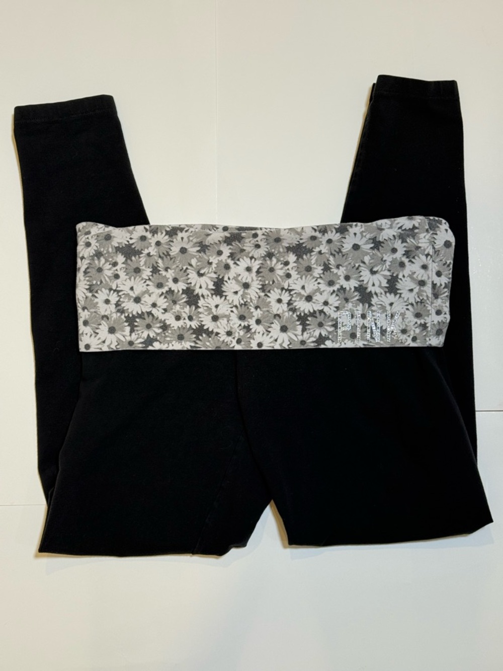 Rare Y2K Victoria's Secret PINK Foldover Yoga Pants Black Daisy Waistband
